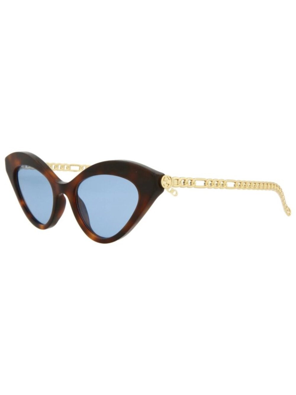 New Gucci Women's Sunglasses Gold Brown Blue Lens Cat Eye Acetate Frame Havana